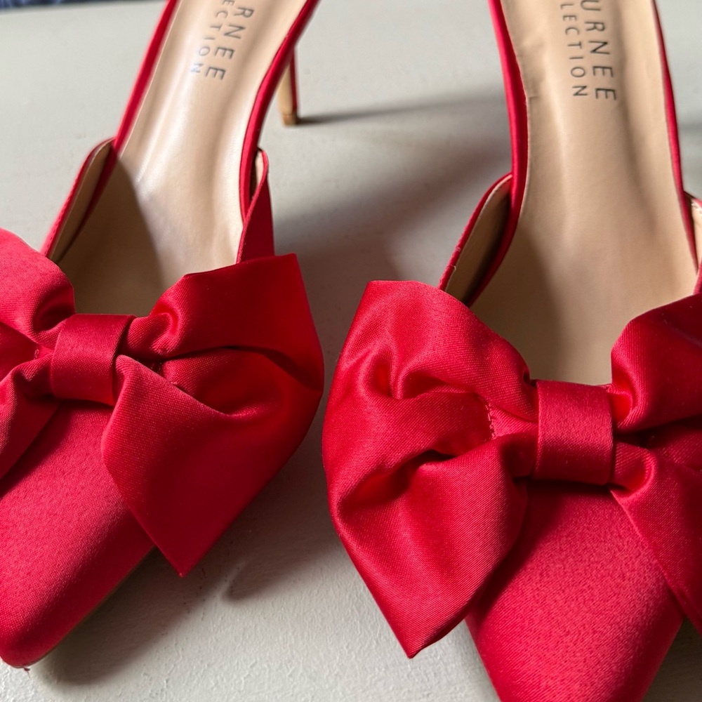 Festive Red Satin Bow Heels